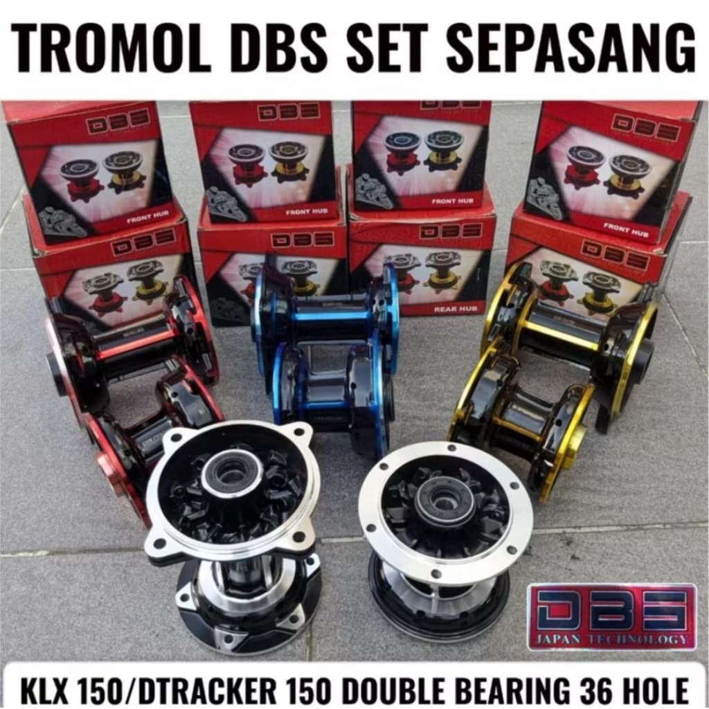 TROMOL KLX150/DTRACKER150 DBS 4 BEARING SET DEPAN BELAKANG 36 HOLE TERMASUK PIRINGAN CAKRAM