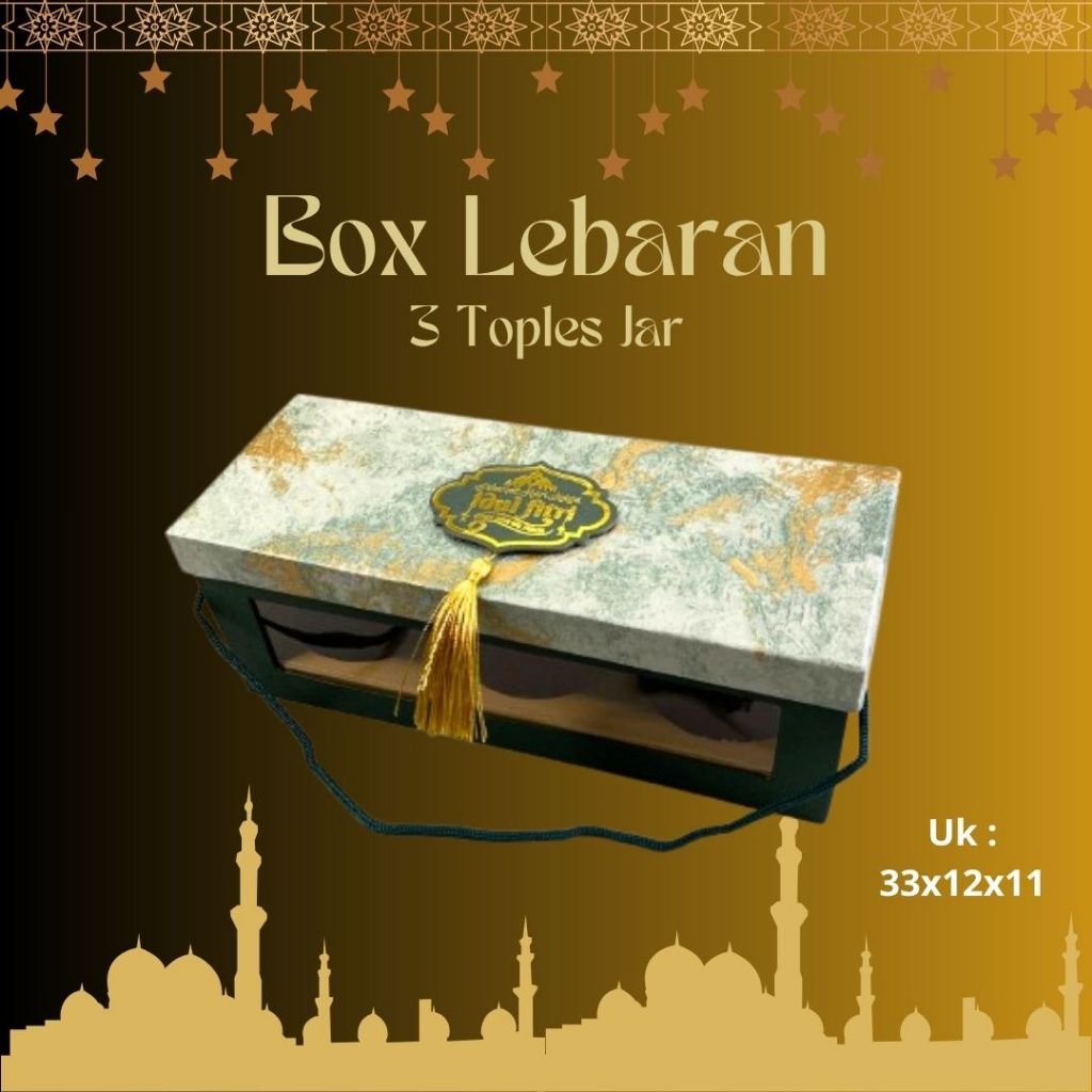 Box Lebaran 3 Toples Jar Tali Jinjing/ Box Hampers Kue Kering 3 Toples