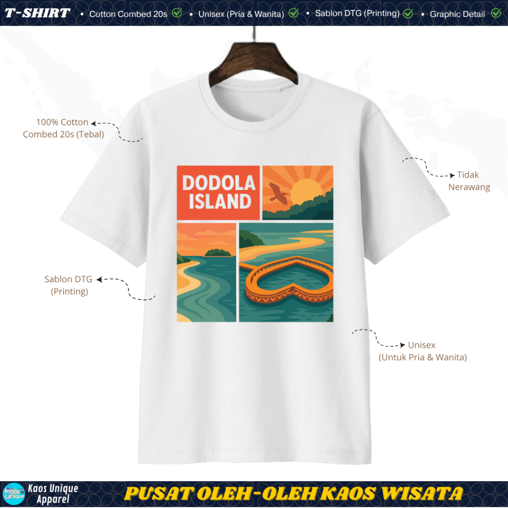 KAOSUNIQUE T-shirt Dodola Island - Unisex Katun Combed 20s Sablon Printing Kaos Wisata Kaos Oleh-Ole