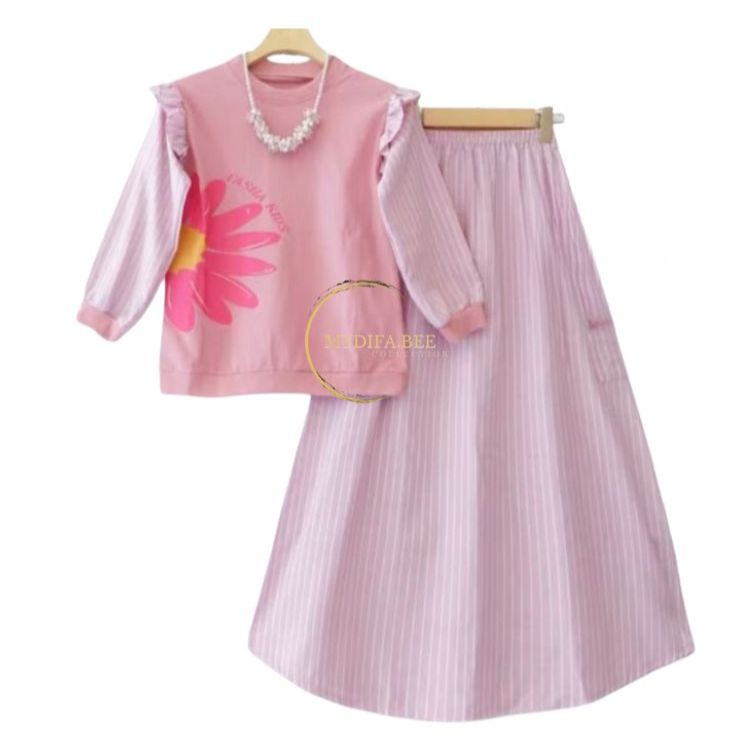 kaira set kids-setelan rok anak perempuan 3-12tahun.setelan crinckle combi katun salur kekinian.