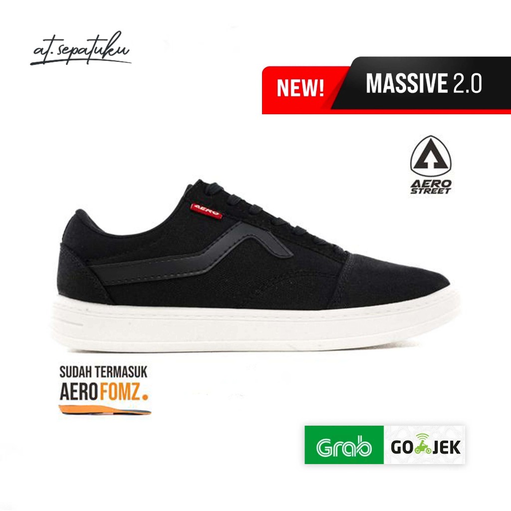 Aerostreet Massive 2.0 Hitam 37-44 Sepatu Sneakers Casual Kanvas Pria Wanita | Sepatu Olahraga Origi