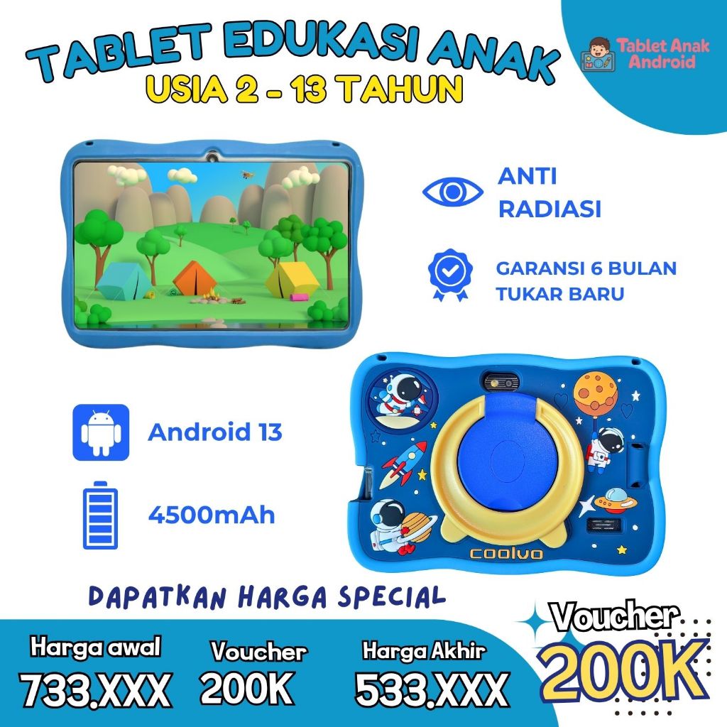 Aipet AntiRadiasi Tablet Anak Android 7 8 Inci 4/64GB Belajar Edukasi Anti Radiasi