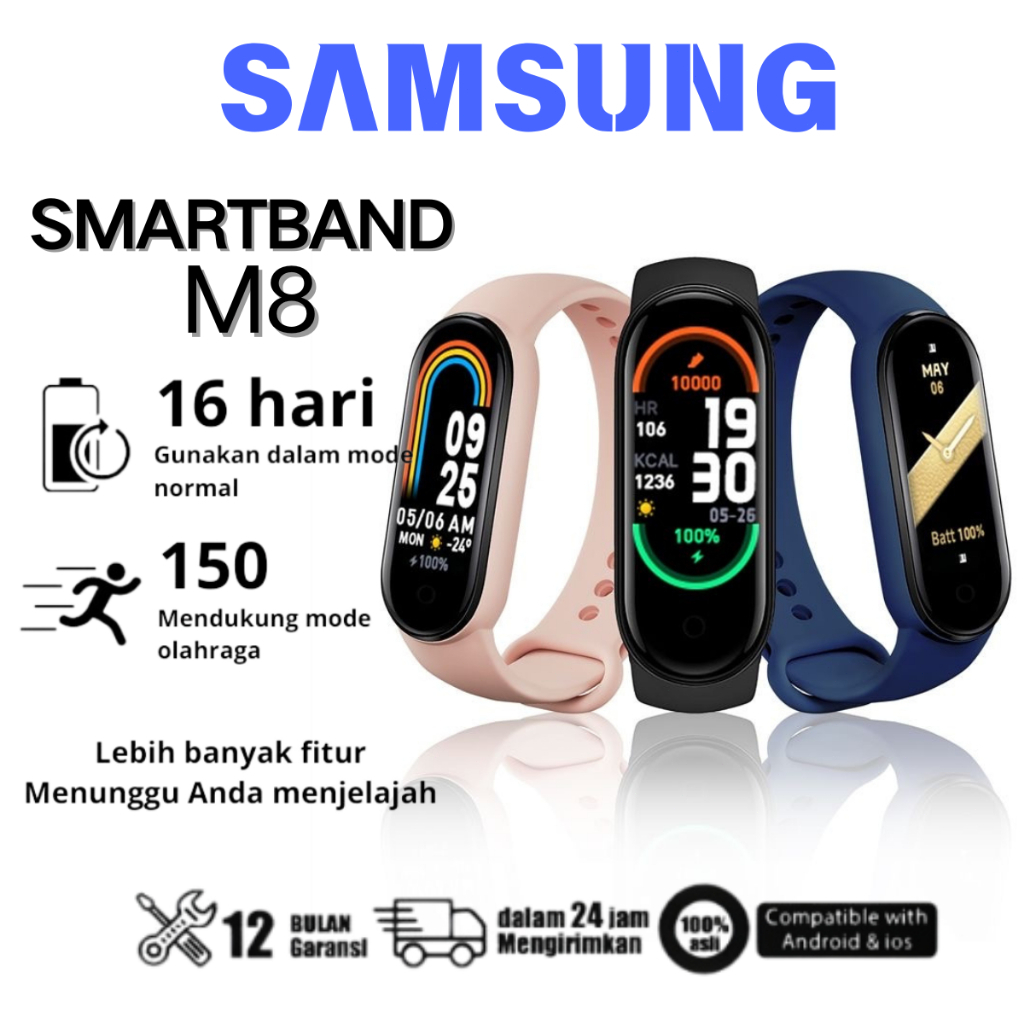 GARANSI✅Samsung Smartband M8 [100%ori]Jam tangan pria Jam tangan wanita Smartwatch