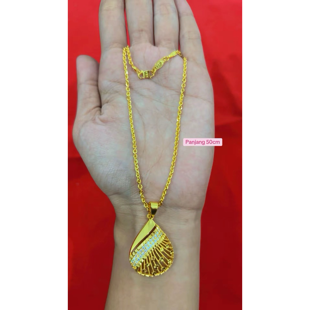 Ayrahaccesories kalung liontin daun permata lapisan emas 24 K