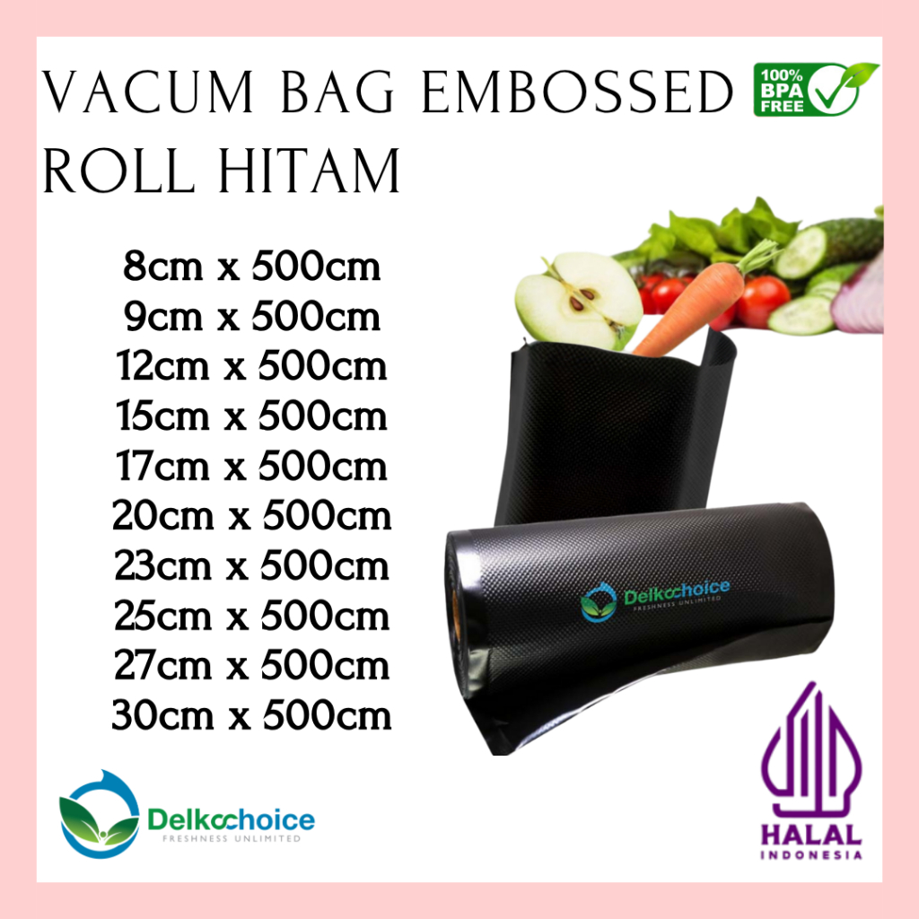 PLASTIK VACUM VAKUM MAKANAN EMBOS EMBOSS ROLL HITAM TRANSPARAN