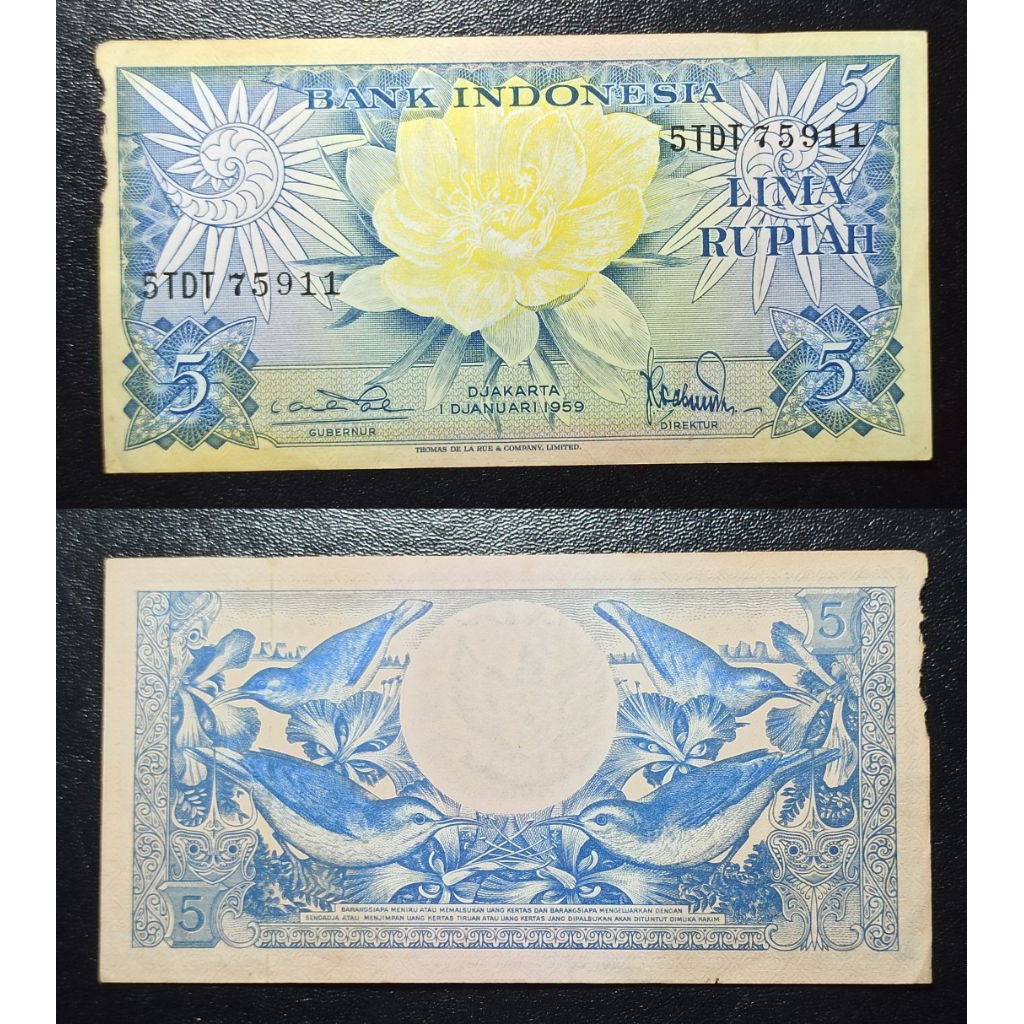 uang kuno Indonesia 5 rp tahun 1959 p1826