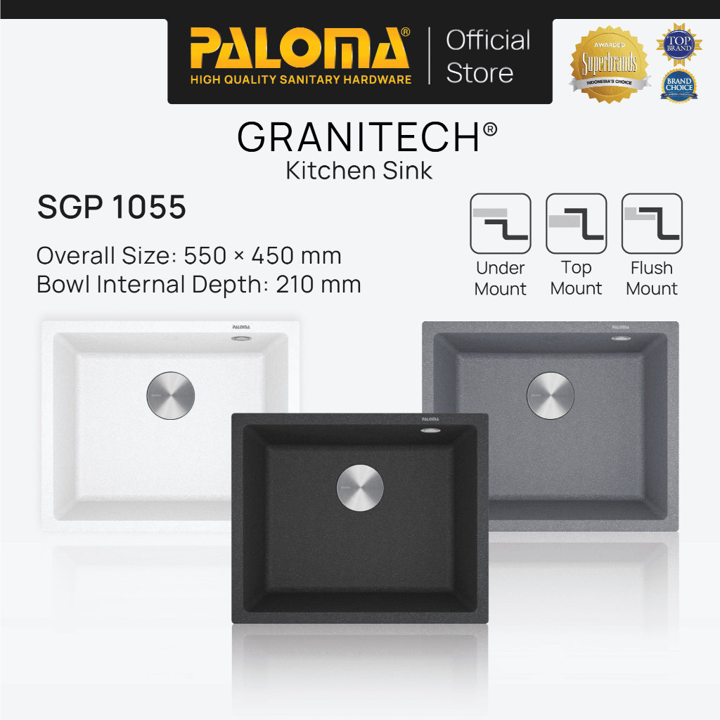 PALOMA SGP 1055 Kitchen Sink Bak Cuci Piring Dapur Granitech 1 Bowl Topmount Undermount Flushmount G