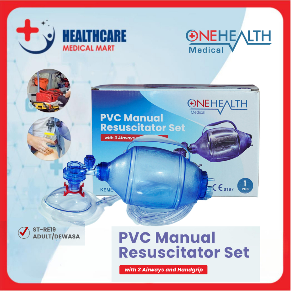 OneHealth Ambubag PVC Manual Resuscitator Set Dewasa Amubag Pompa Alat Bantu Pernapasan