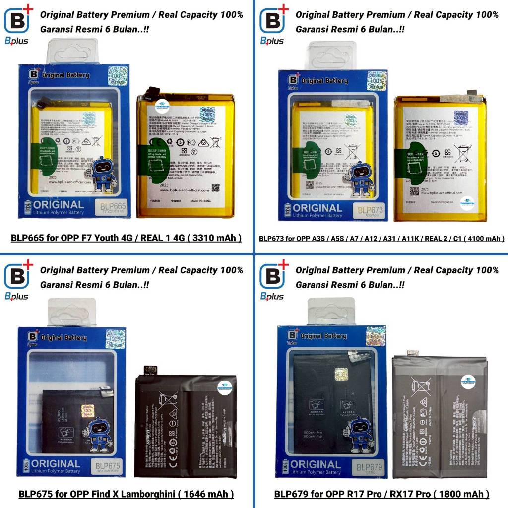 Baterai BPLUS Oppo F7 Youth - A3S - A5S - A7 - A12 - A31 - A11K - Find X Lamborghini - R17 Pro - RX1
