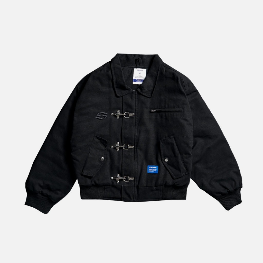 Fireman Clasp Jacket Black Pria Oversize Boxy Cotton Canvas–Jaket Tebal Streetwear Premium SYAMSWEAR