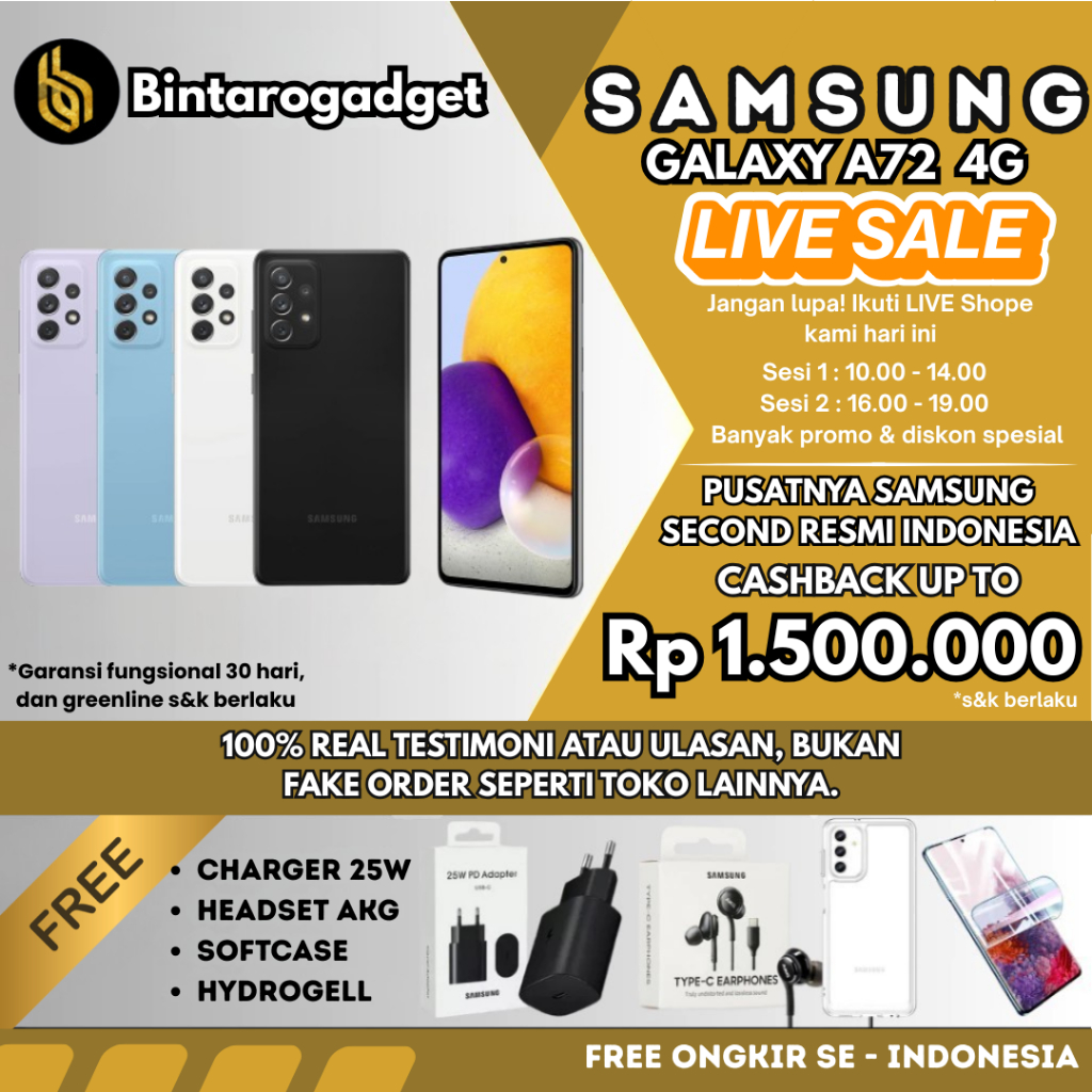 Samsung Galaxy A72 4G SEIN 8/256GB 8/128GB Second Fullset Original Resmi Indonesia