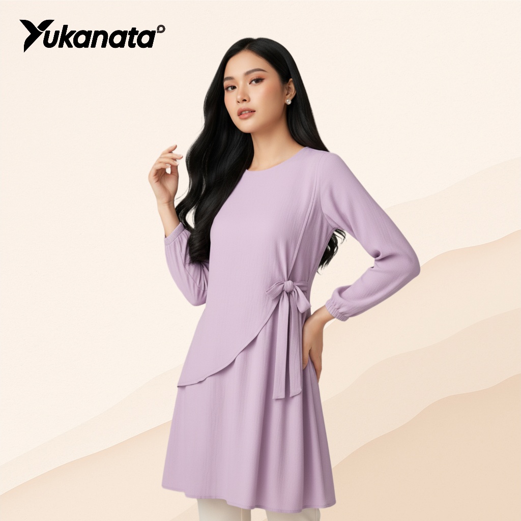 YUKANATA.ID - Tunik Wanita Lengan Panjang Outer Blouse Muslimah Asimetris Lilac Korean Style Premium
