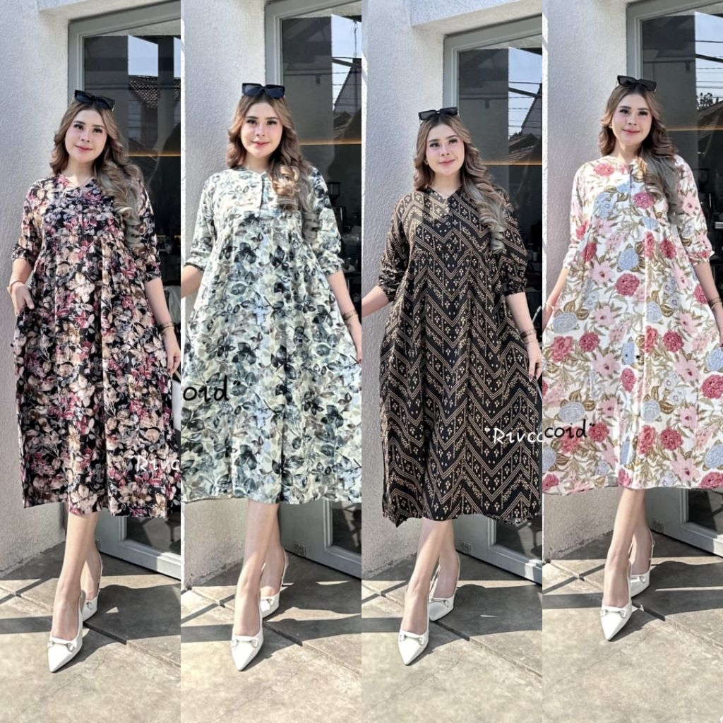 DRESS ARUMY//MIDI DRESS BUNGA//DAISY/DRESS WANITA RIVCO DEWASA//DRESS MOTIF BUNGA DAISY//DASTER HARI
