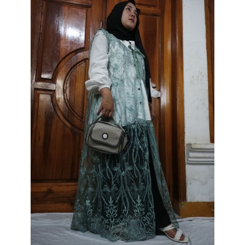 auter brukat tile mewah vest brokat mewah korean style cardigan kutung panjang