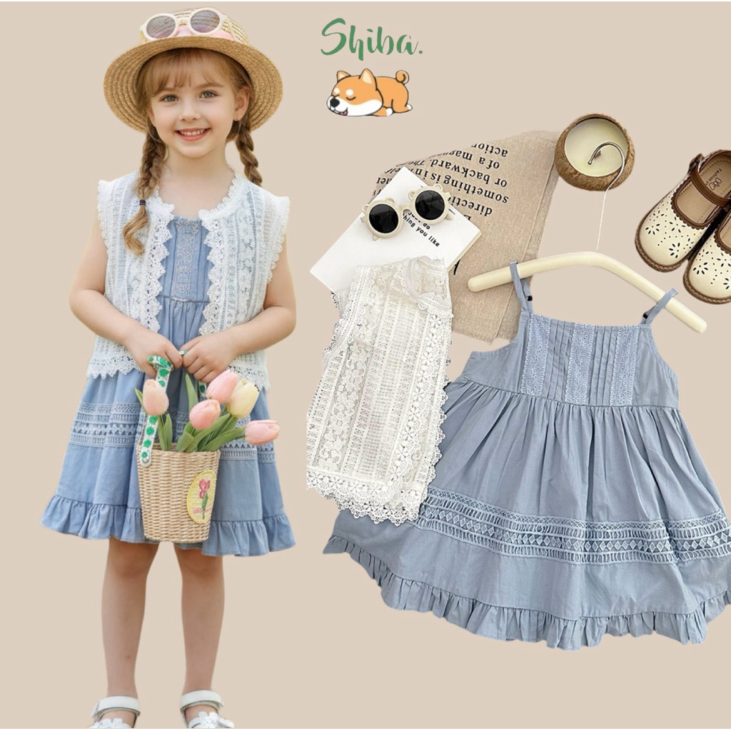 (2-9 TAHUN) Dress Biru Anak Perempuan Import | Dress Korea Anak Perempuan Import | Dress Biru Cardig