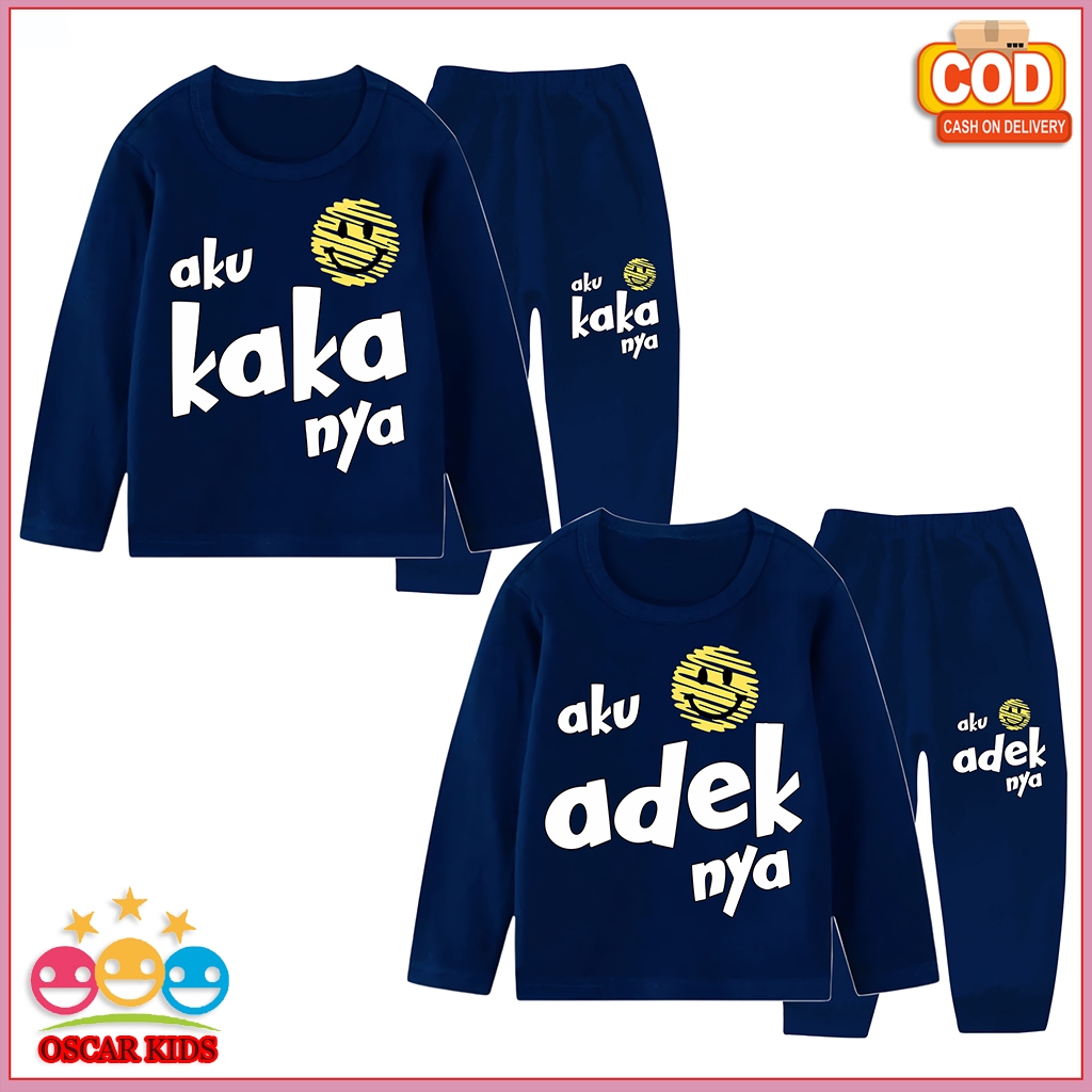 Baju Couple Piyama Setelan Anak Perempuan Lengan Panjang Celana Panjang Aku Adeknya Aku Kakaknya