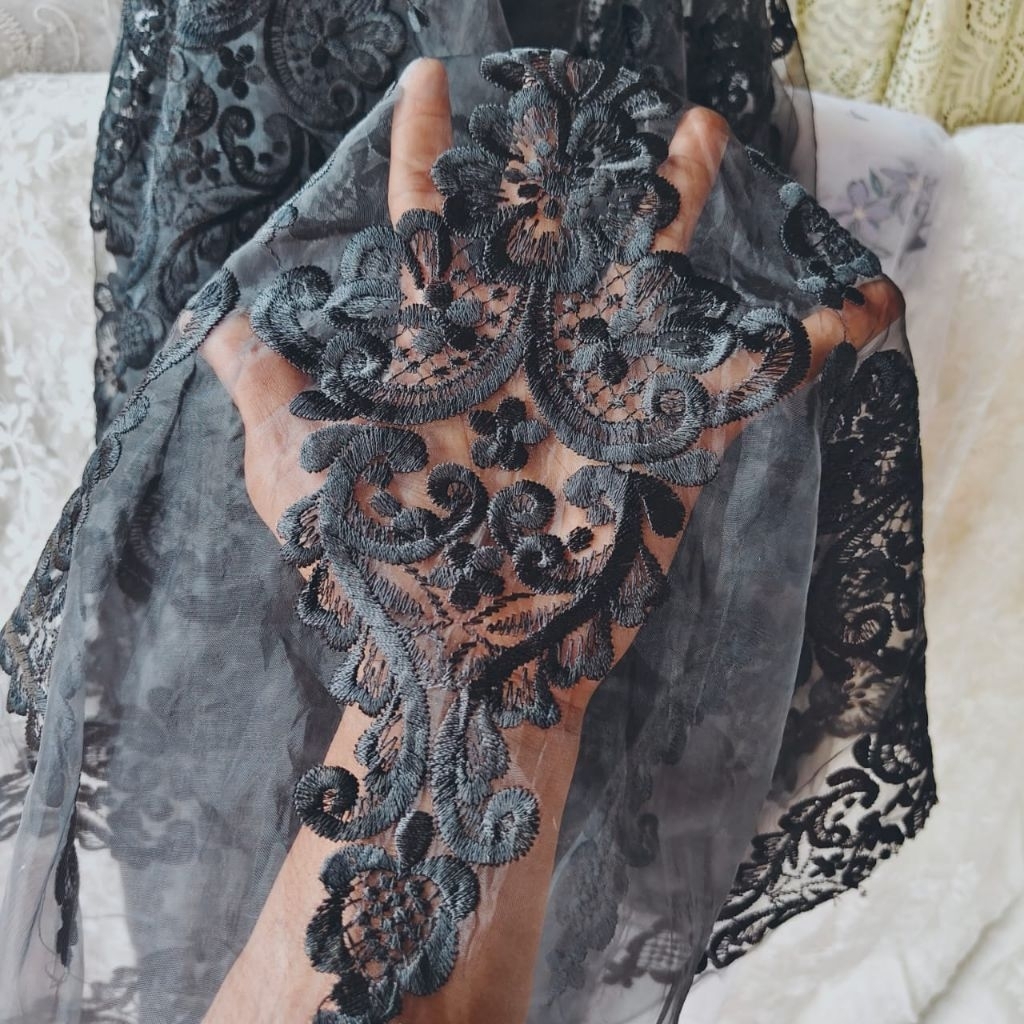 KAIN ORGANZA BORDIR PREMIUM MOTIF - KAIN ORGANDI BORDIR MOTIF HARGA PERSETENGAH METER