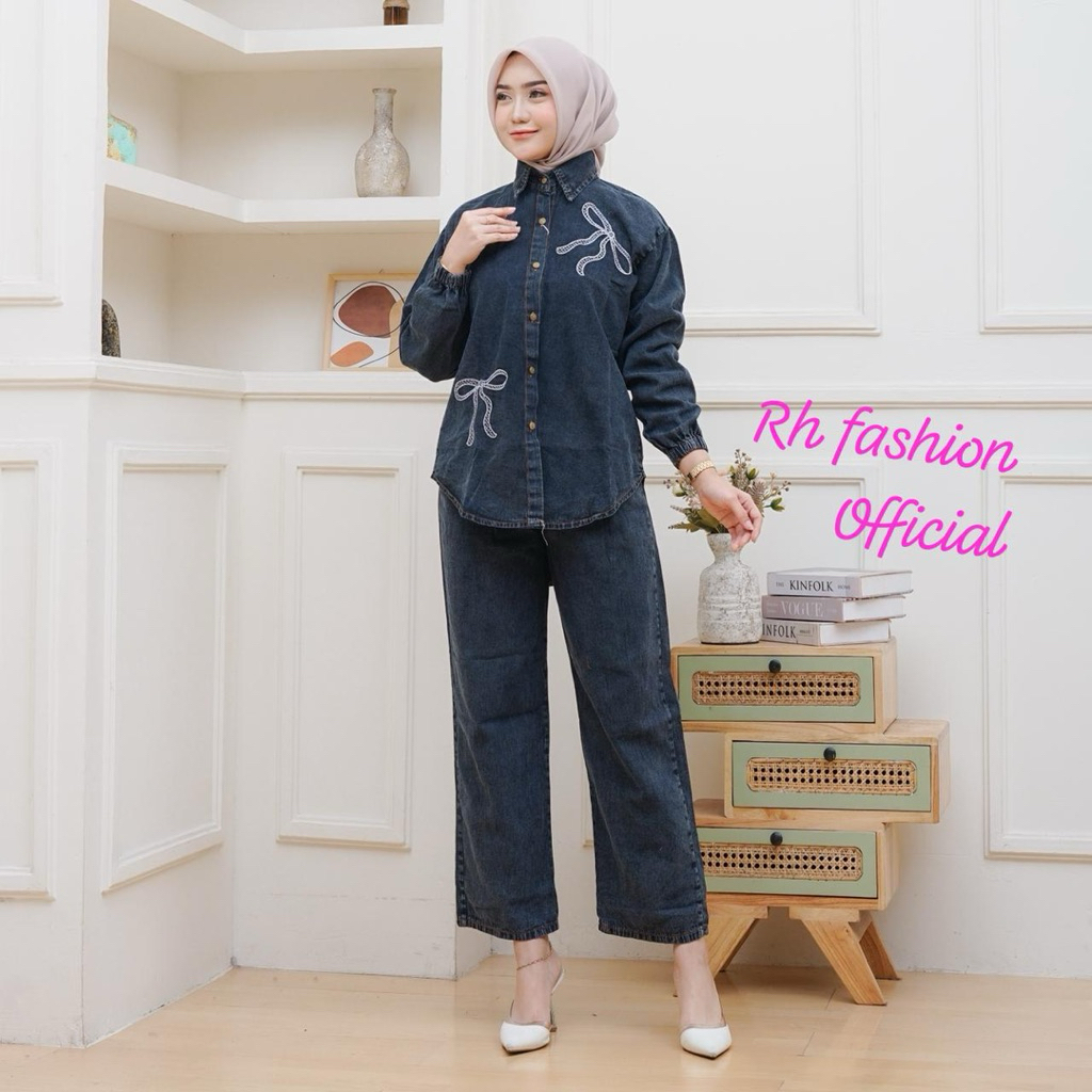 Daily ONE SET JEANS PREMIUM ONE SET JEANS VARIASI BORDIL  SetCel Kulot Jumbo Setelan jeans Wanita Ke