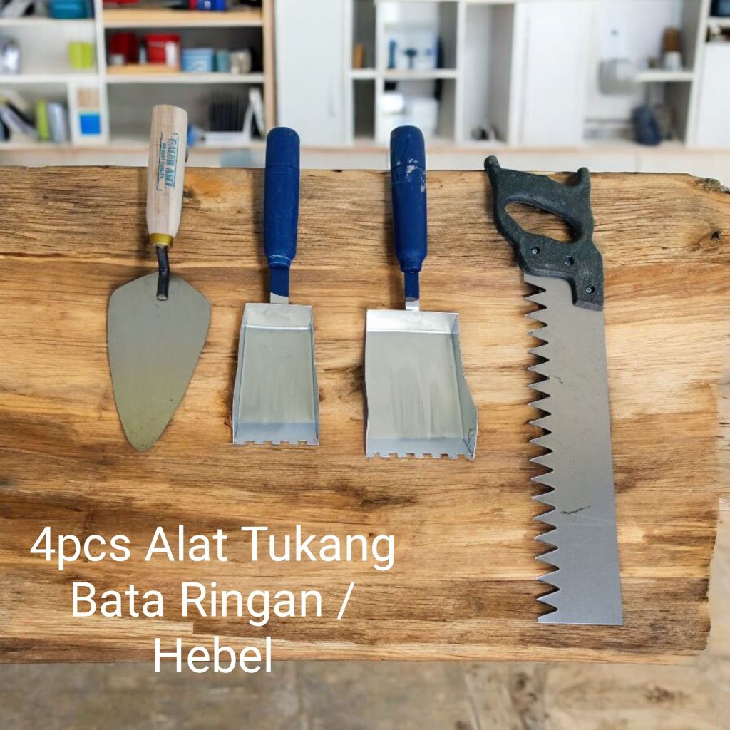 Alat Tukang Hebel - Gergaji Hebel Siap Pakai, Cetok Hebel Kecil, Cetok Hebel Besar & Sendok Semen Ga
