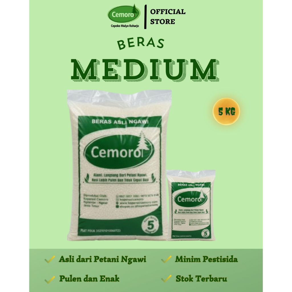 Beras Enak Asli Ngawi - Beras Medium - Beras Pulen -  Kemasan 5kg