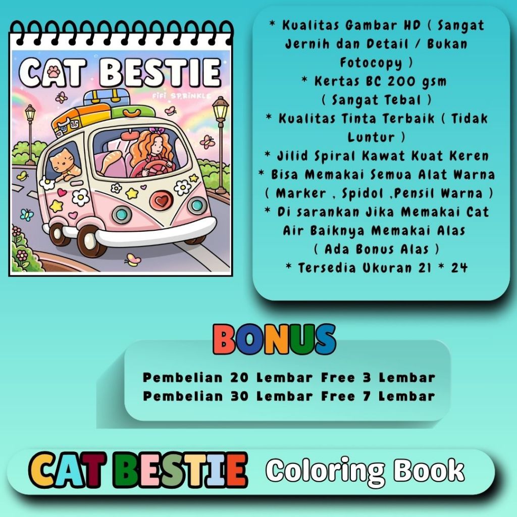 CAT BESTIE Coloring Book Buku Mewarnai Premium Keren Gambar Bagus Jelas Sudah HD Kertas BC Sangat Te