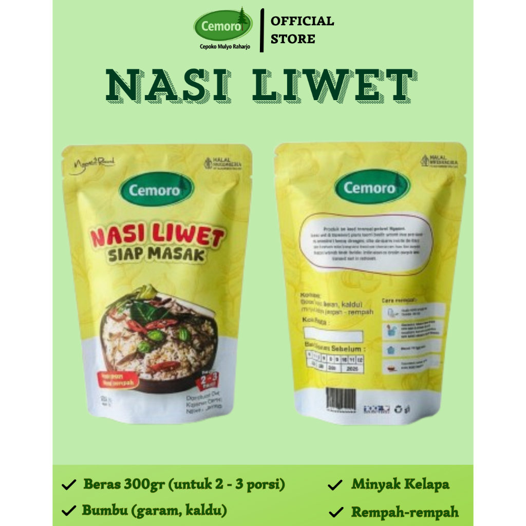 Nasi Liwet Siap Masak Instan 300gr / Liwet Instan / Nasi Liwet Praktis Cemoro