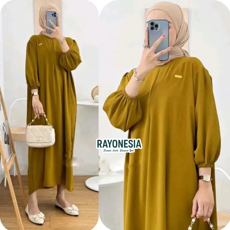 MYKHA MIDI DRESS CRINKLE AIRFLOW PREMIUM Ootd Gamis Jumbo  Bahan Lembut Ringan Nyaman Busui Friendly