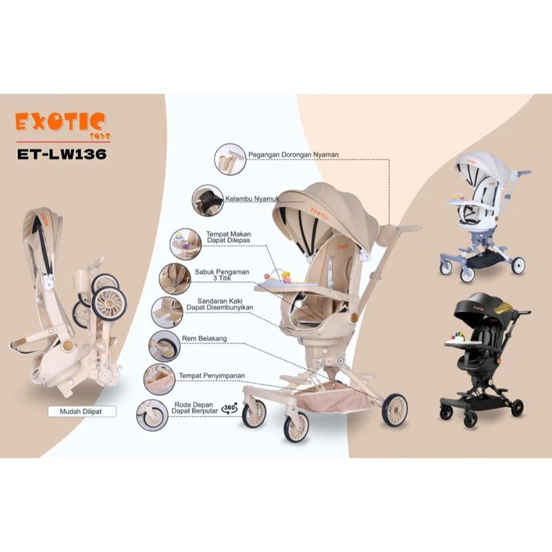 Stroller Exotic LW-136 - Magic Stroller, Bisa 3posisi (tidur, sandar dan duduk)