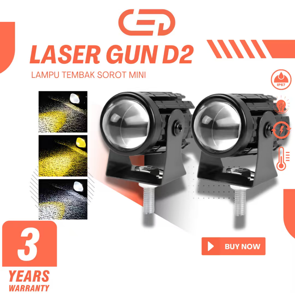 New Ced Laser Gun D2 Super Terang Lampu Sorot Motor Senjata Laser Eksternal Putih Kuning---Senjata
