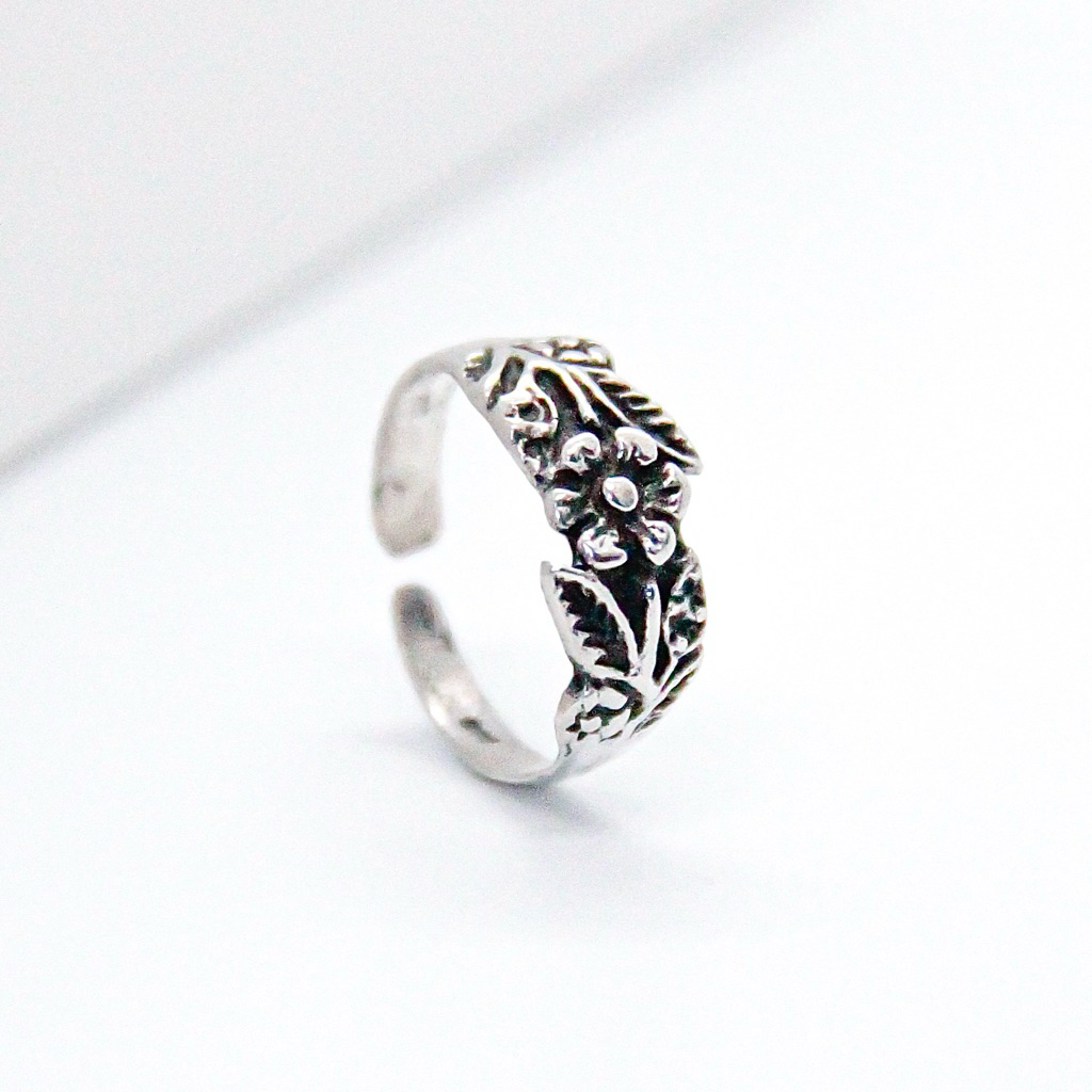 Cincin Kaki Wanita Perak 925 Asli Motif Bunga Daun Kecil