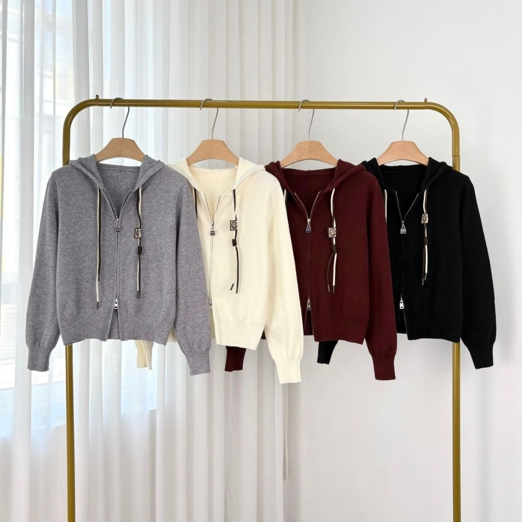 Hoodie Knit Zipper - Jaket Rajut Wanita dengan Ritsleting Resleting