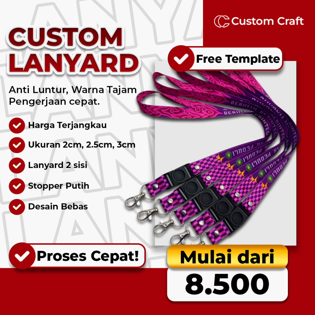 TALI LANYARD CUSTOM / LANYARD PRINTING / LANYARD ID CARD CUSTOM CETAK 2 SISI / LANYARD TALI TISSU