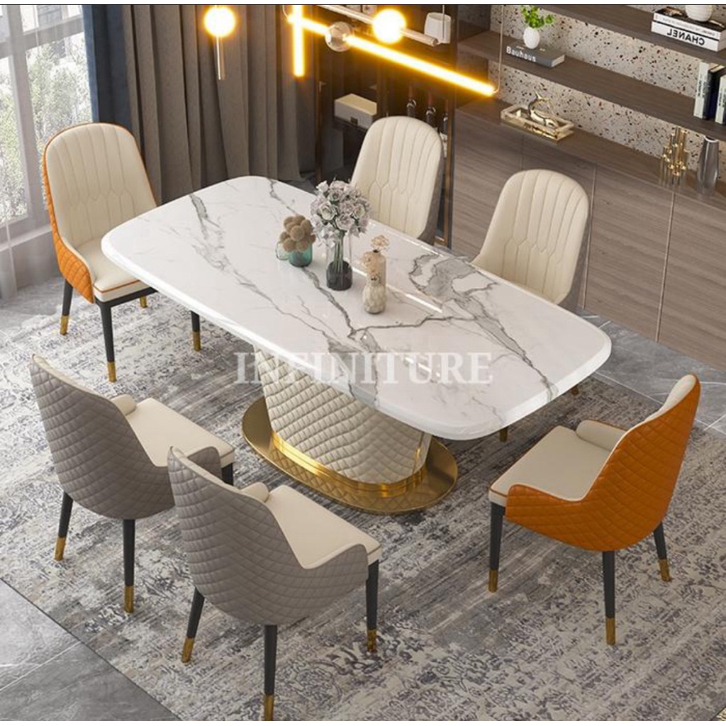 MEJA MAKAN TOP MARMER LUXURY DINNING TABLE MODERN MEWAH - QUADRA