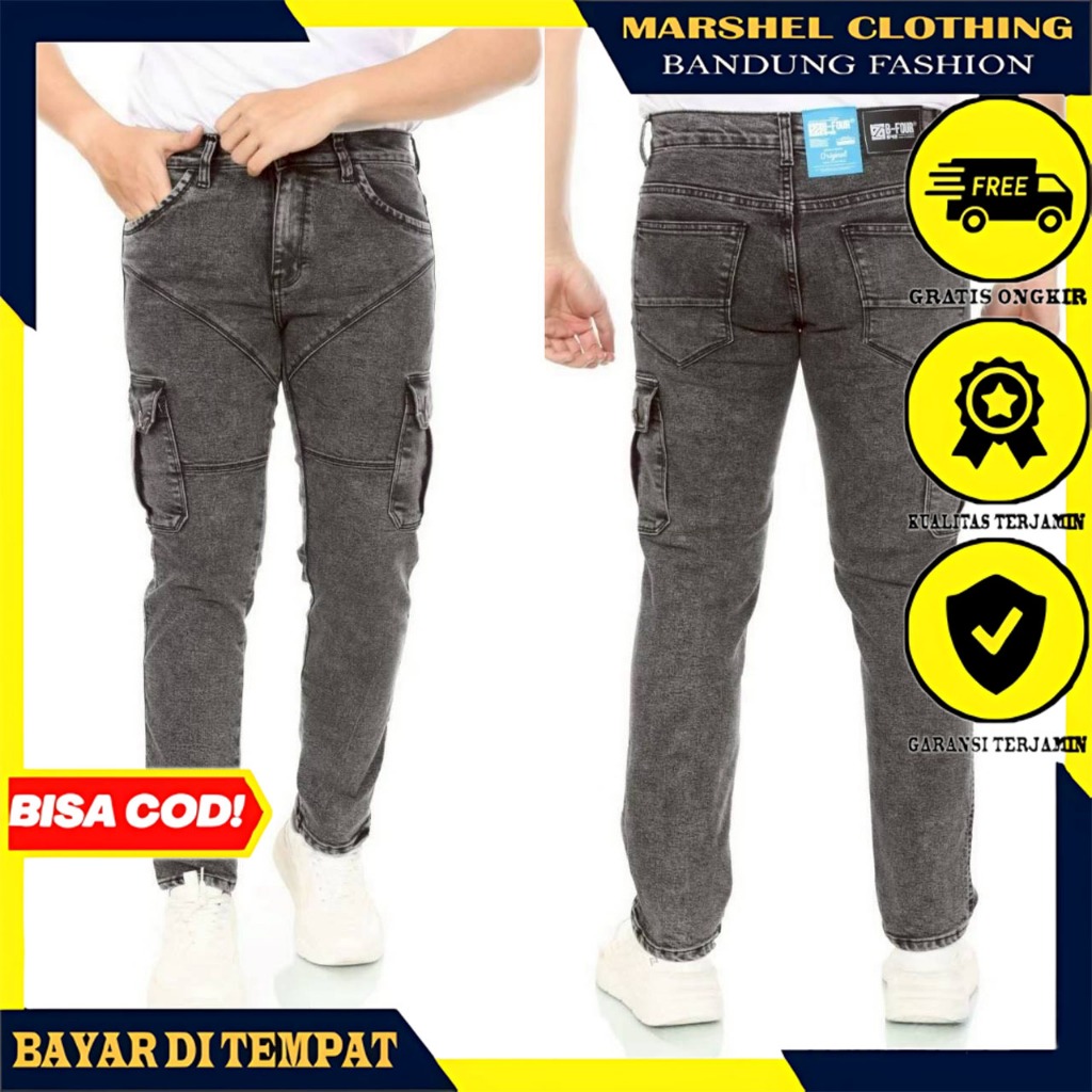 MCL - Celana Jeans Pria Bahan Stretch Denim - Biker Jeans Panjang Cargo Jumbo Big Size S.M.L.XL