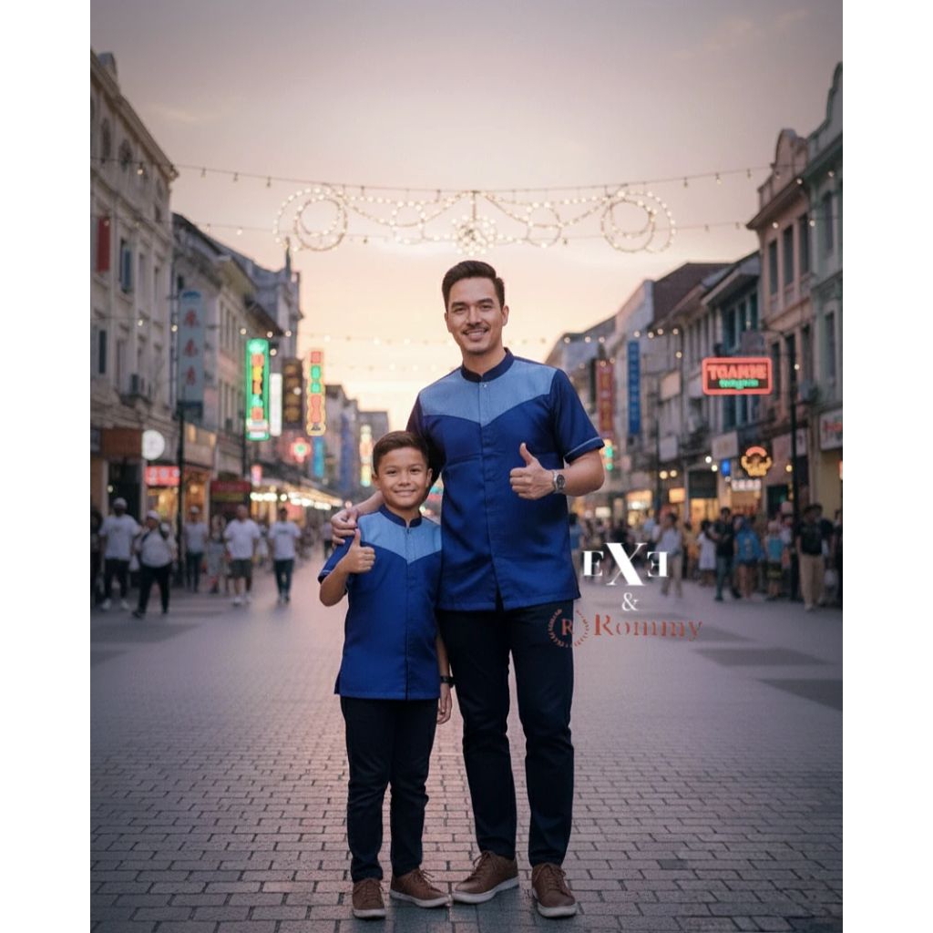 Baju Koko Couple/Dewasa Rommy - Biru Navy bahan Katun Toyobo