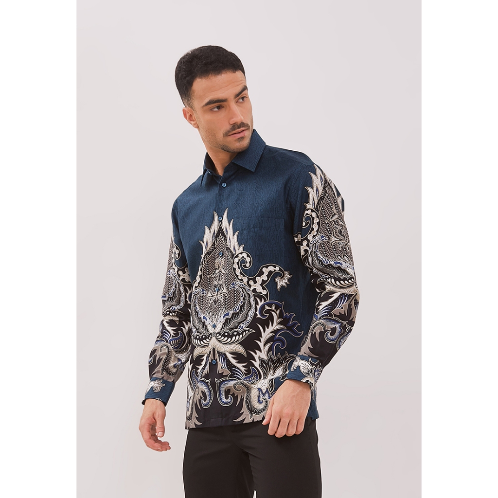 Alisan Kemeja Lengan Panjang Batik Kombinasi 10777 Biru Slimfit