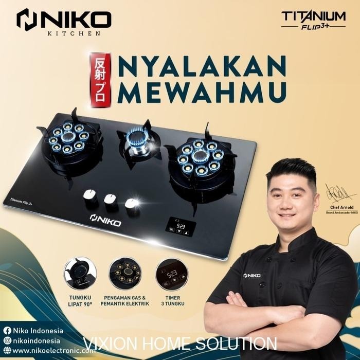 Niko Kompor Gas Titanium FLIP3 Kompor 3 Tungku STAINLESS