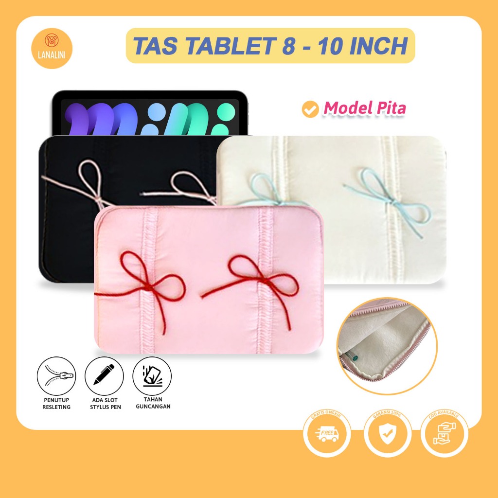 Tas Sarung Pelindung Tablet iPad Mini 7th 2024 6th 5th 4th Gen 8.3  9 10 inch Sleeve Tab Model Pita 