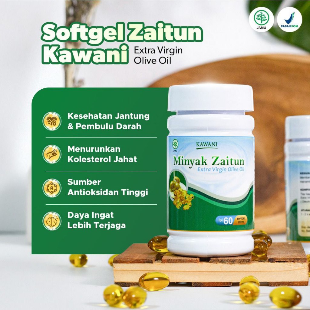 Softgel Zaitun Kawani EVOO 500mg ORIGINAL 60 Kapsul BPOM Halal Kesehatan Jantung
