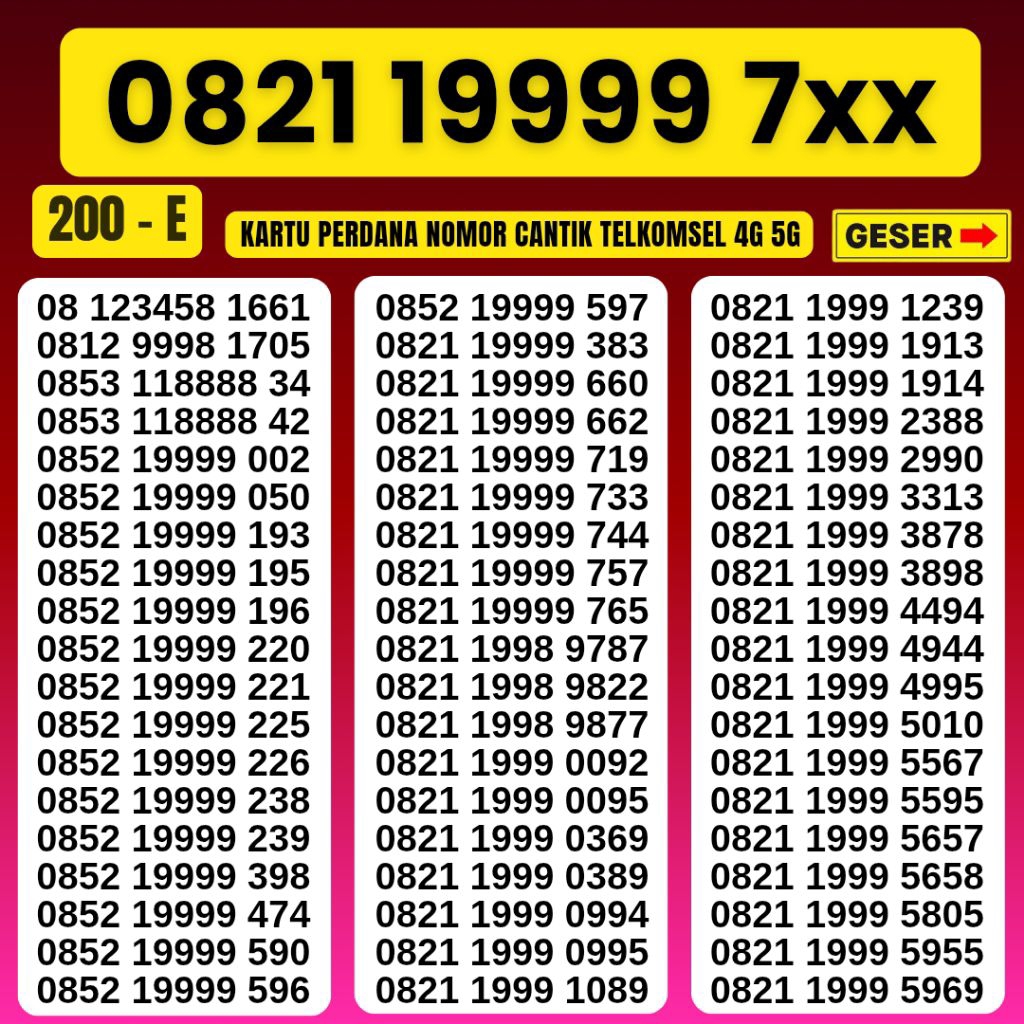 Nomor Cantik Telkomsel Panca Super 199999 Kartu Perdana Telkomsel Tsel Red Telkomsel 5g Telkomsel 10
