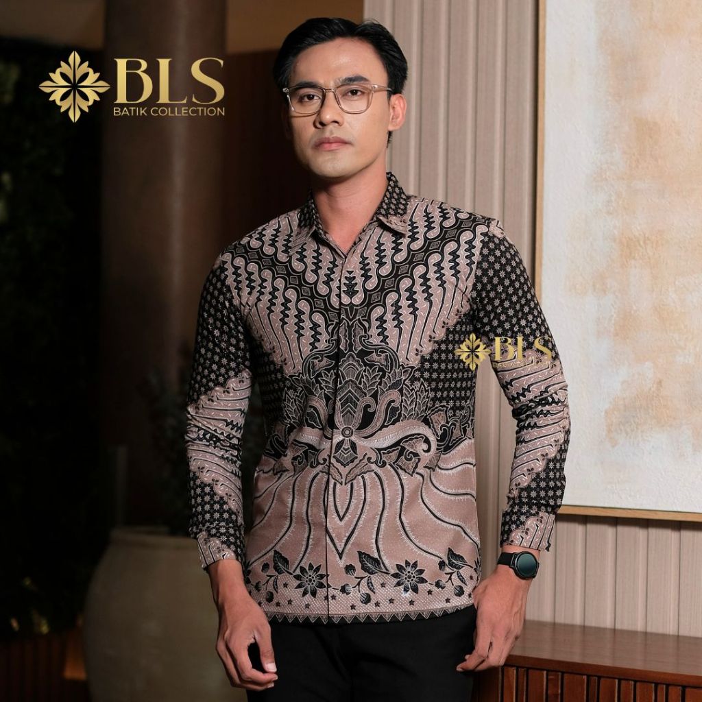 BLS BATIK Airlangga Kemeja Batik Pria Premium Slimfit Lapis Furing Katun Lengan Panjang Elegan Untuk