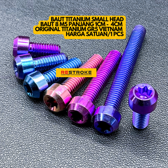 BAUT 8 M5 TITANIUM GR5 SMALL HEAD PANJANG 1cm - 4cm ORIGINAL VIETNAM