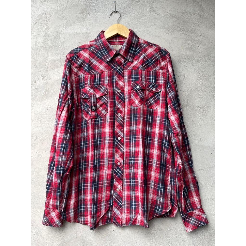 Bershka kemeja flanel pria L fit XL
