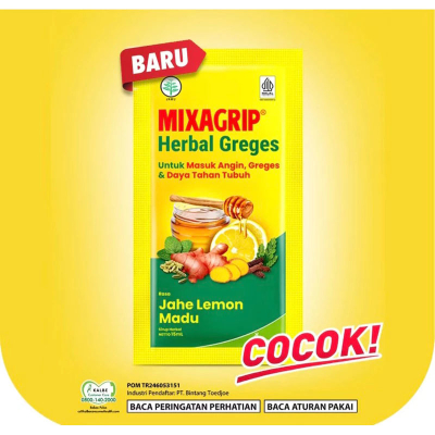 Mixagrip Herbal Greges Sachet 15 ml Jamu Masuk Angin, Demam, Batuk Pilek Mual