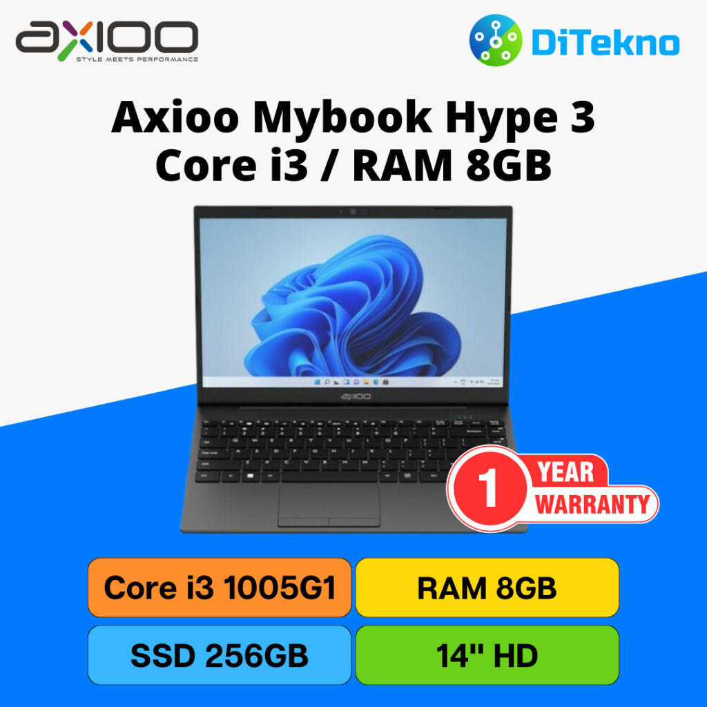 Laptop Axioo Mybook Hype 3 Core i3-1005G1 RAM 8GB SSD 256GB W11 - AFL5