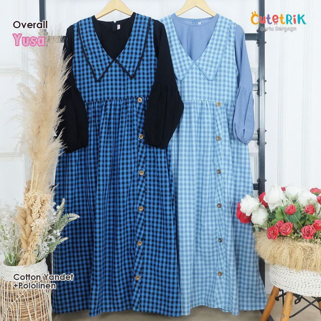 vs 2025 NeW GAMIS OVERALL  SET INNER MOTIF KOTAK ANAK DAN REMAJA TERBARU BY CUTETRIK