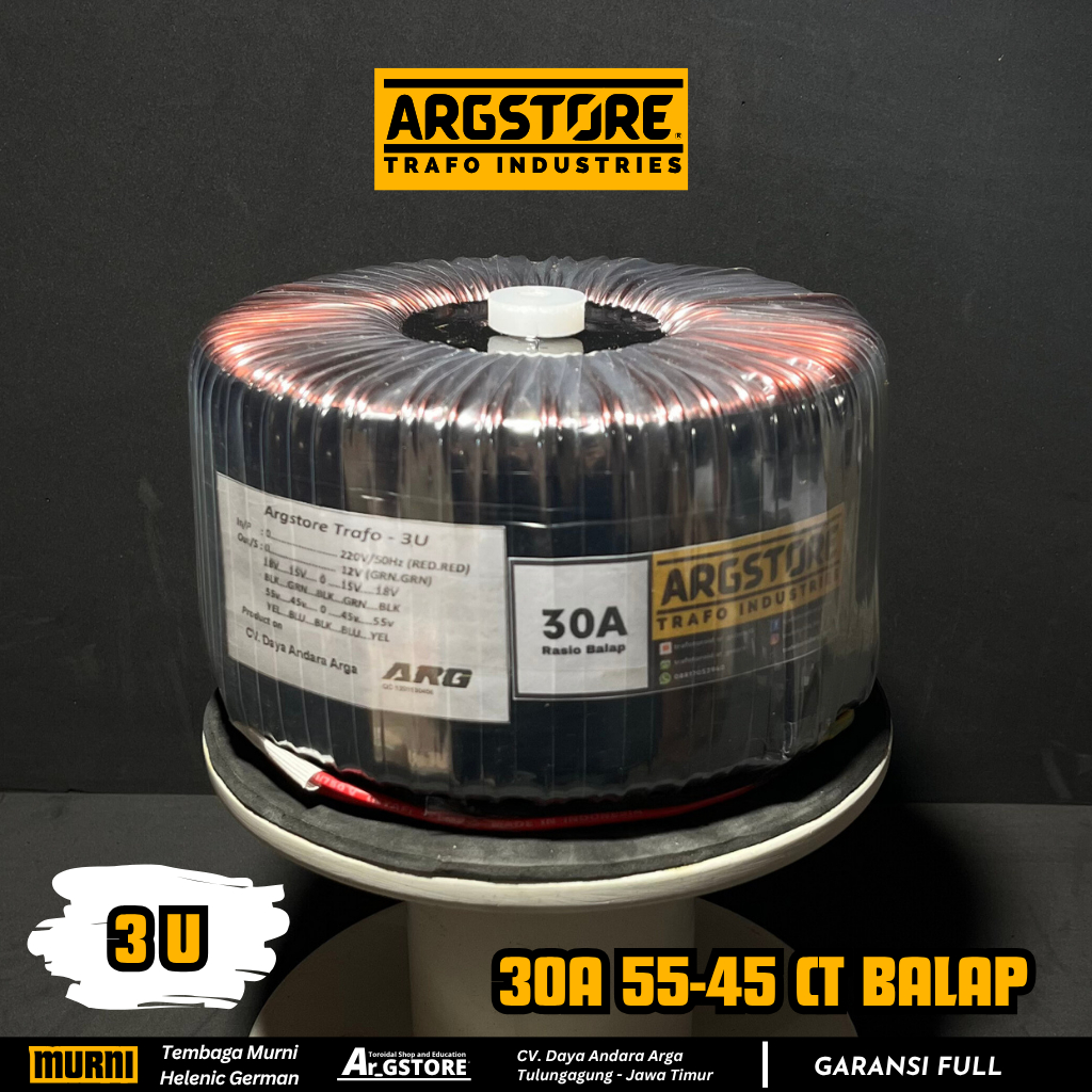Trafo toroid donat 30A 55V CT (murni) - Spesifikasi Balap