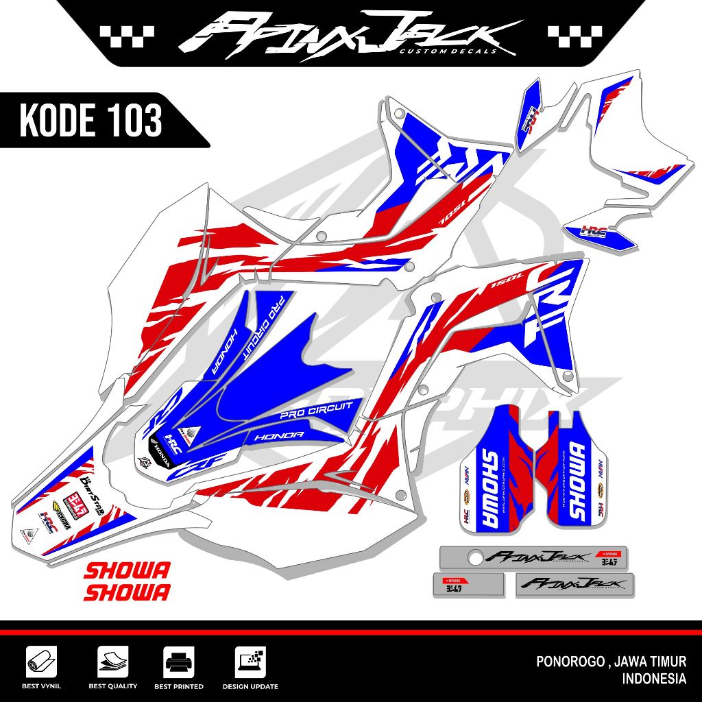 DECAL CRF MERAH PUTIH/STICKER CRF 150 KODE 103/DECAL CRF SUPERMOTO KEREN