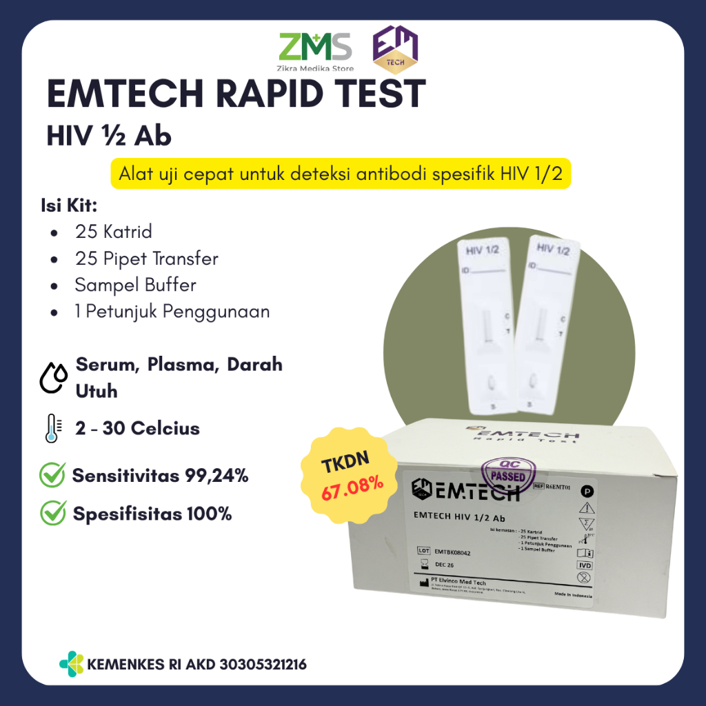 EMTECH Rapid Test HIV 1/2 Ab / Alat Test HIV