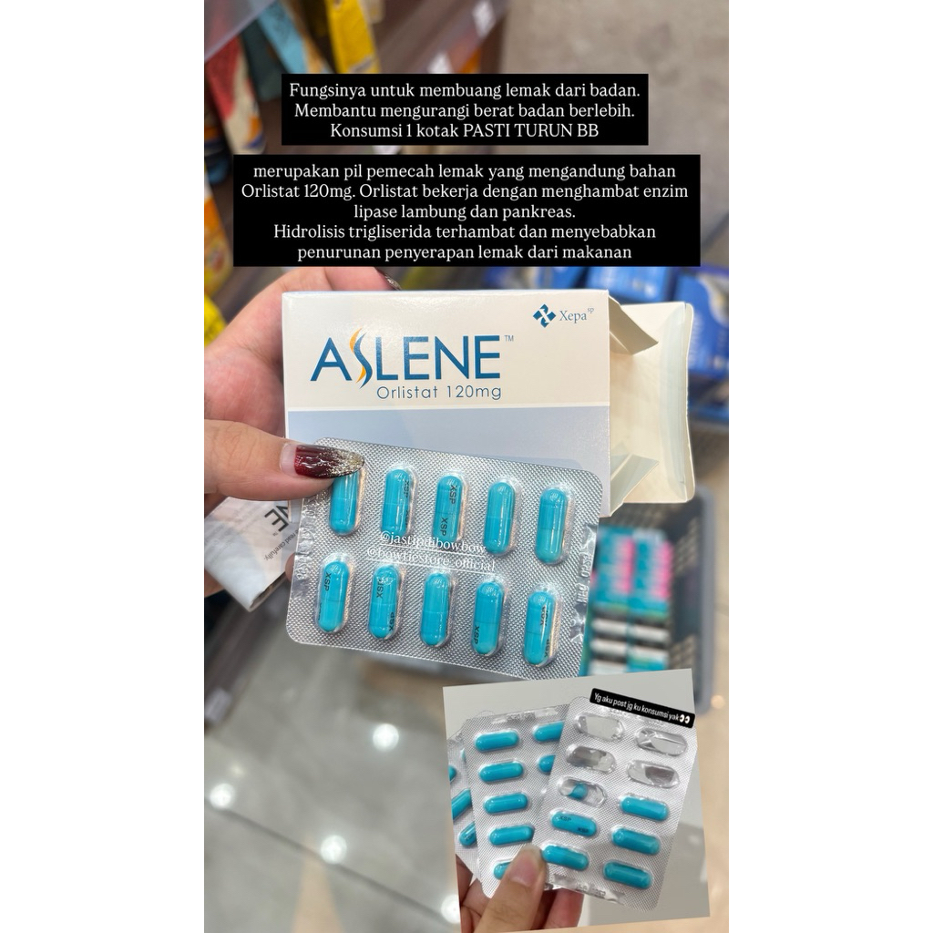 Aslene Orlistat 120mg  Obat Diet Malaysia | penghancur lemak peluntur lemak membandel Per strip isi